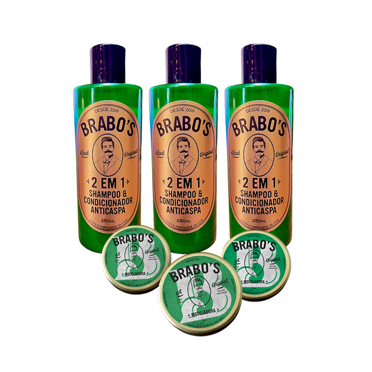COMBO 3 Pomadas Brabos premium + 3 Brabo's Shampoo - Assinatura
