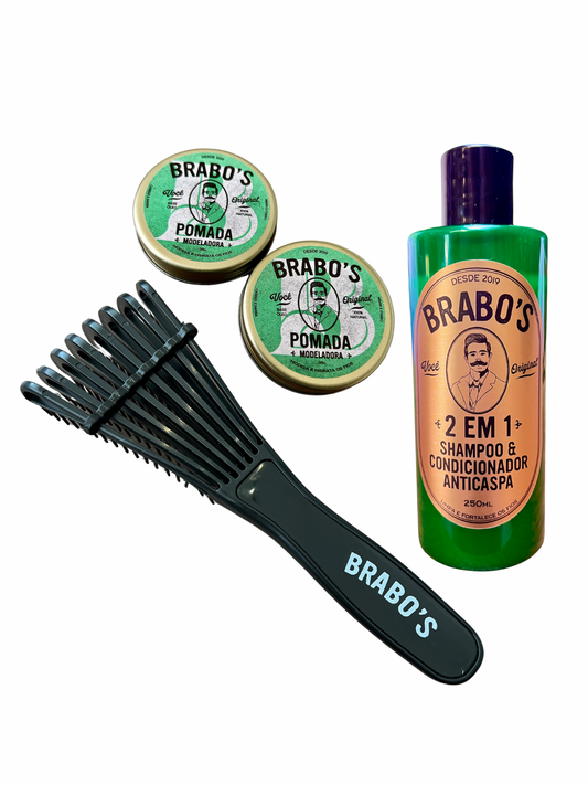 COMBO 2 Brabo's Pomada Premium + Brabo's Escova + Shampoo 2 em 1  [FRETE GRÁTIS]